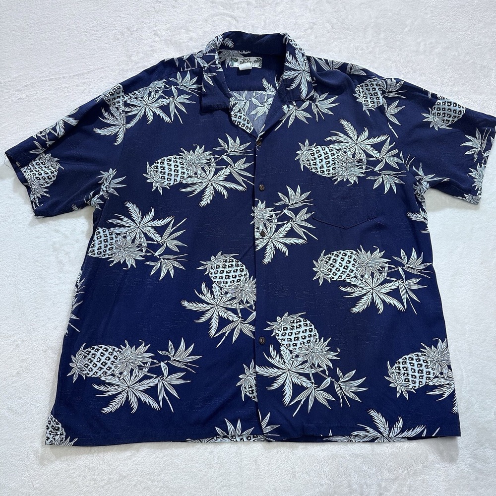 Two‎ Palms Hawaiian Shirt Men 2XL Pineapples Islands Tropical Short Sleeve